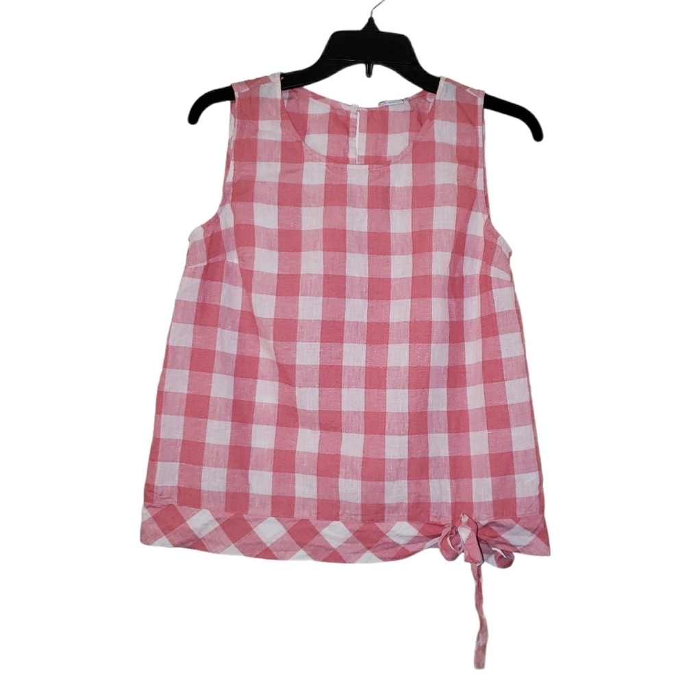 J.Crew Side Bottom Hem Tie Gingham Linen Blouse